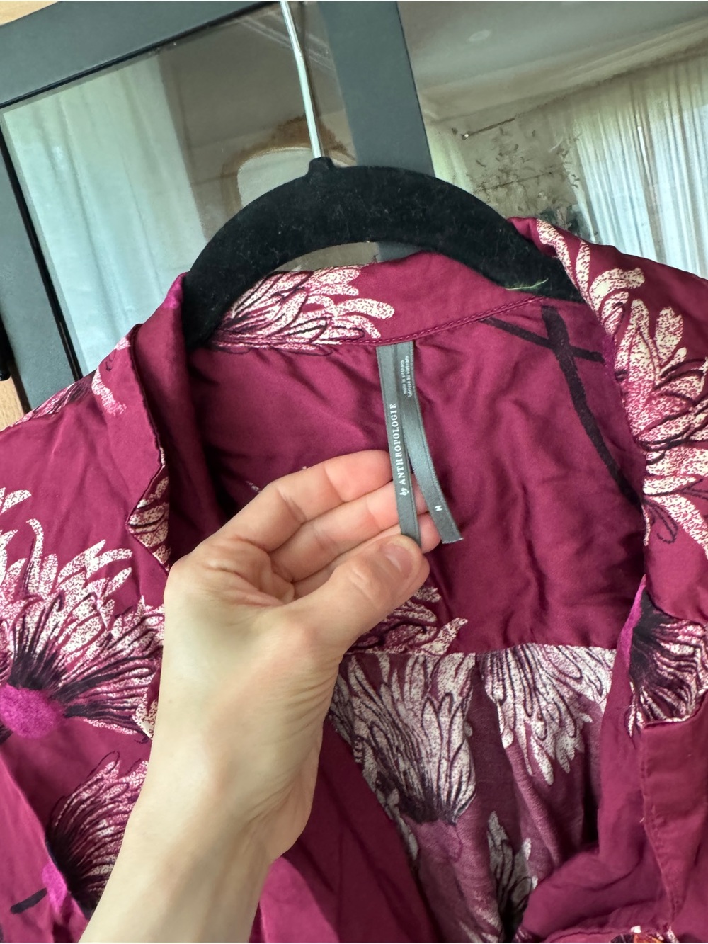 Anthropologie pajamas shirt Oversized Button down satin mulberry long sleeve top - Picture 10 of 10